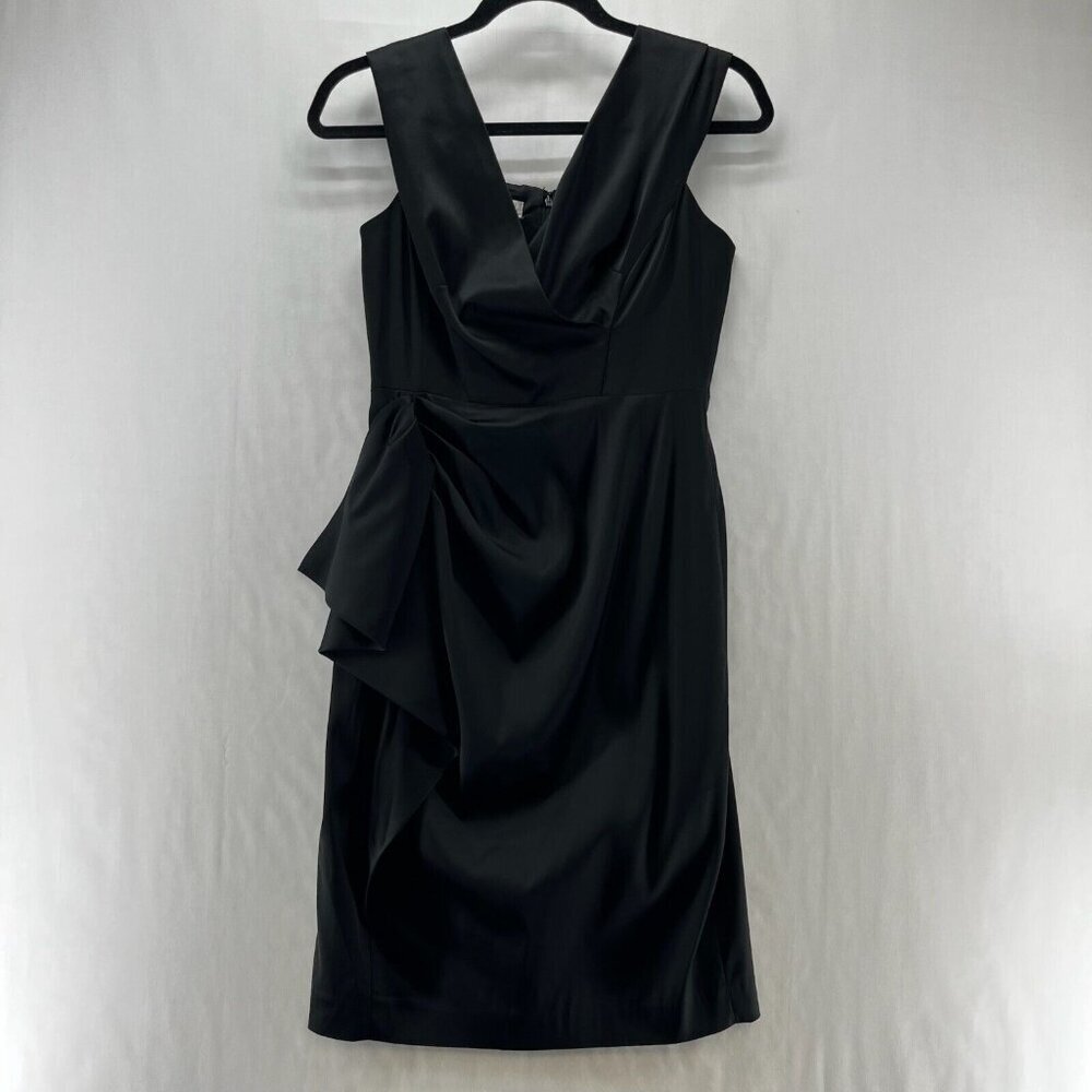 Maggy London Dress Size 6P Petite Sheath Draped V-Neck Sleeveless Stretch Black
